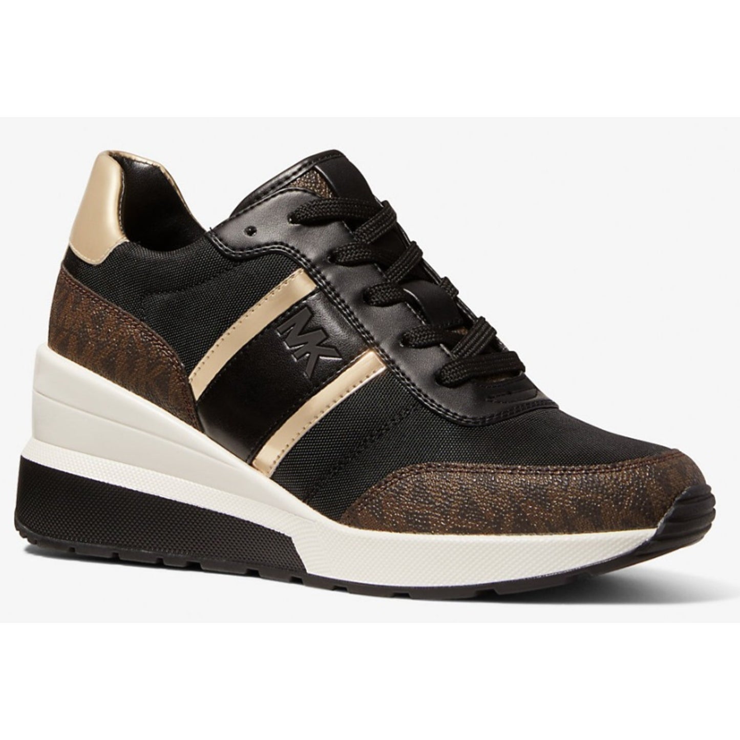 Michael Kors Women's Mabel Mixed-Media Trainer Black Brown Lace-Up 7 M