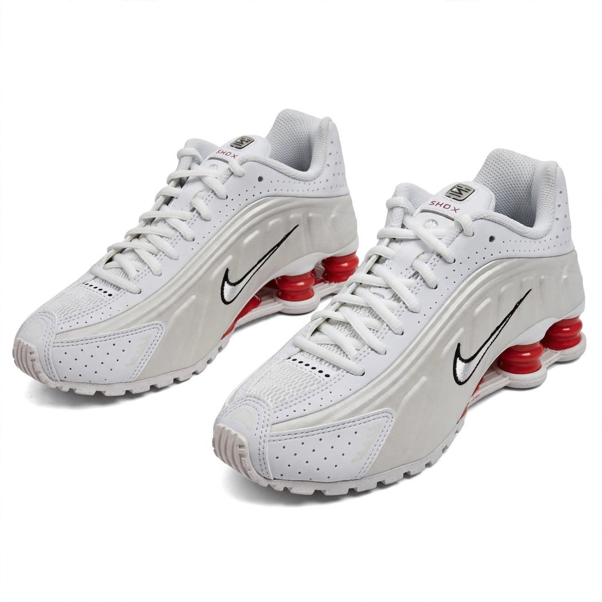 Nike Shox R4 Big Kids White Red Shox Columns Sneakers 4.5Y