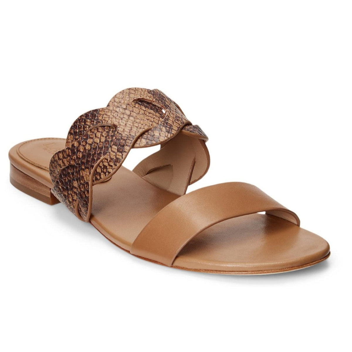 Lauren Ralph Lauren Edyth Womens Flat Sandals Size 8 Brown Embossed Leather EU39
