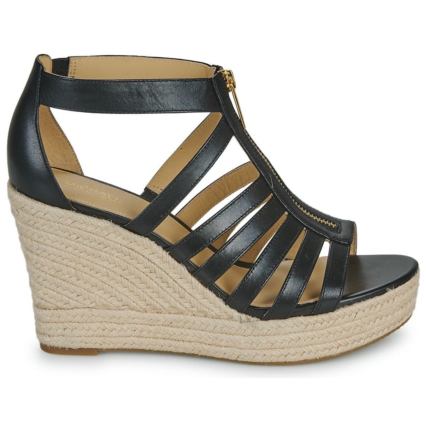 MICHAEL KORS Bradley Linen Blend Small Canvas Wedge Sandal Women Black Size 9 M Michael Kors