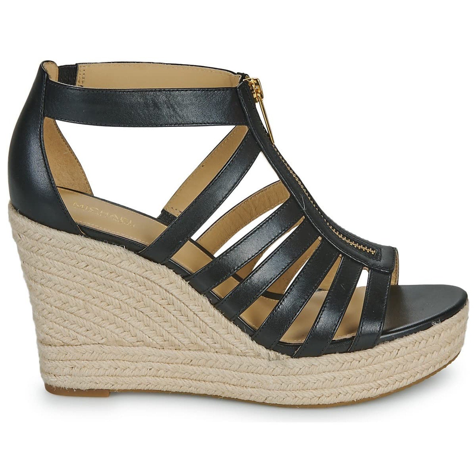 MICHAEL KORS Bradley Linen Blend Small Canvas Wedge Sandal Women Black Size 9 M Michael Kors