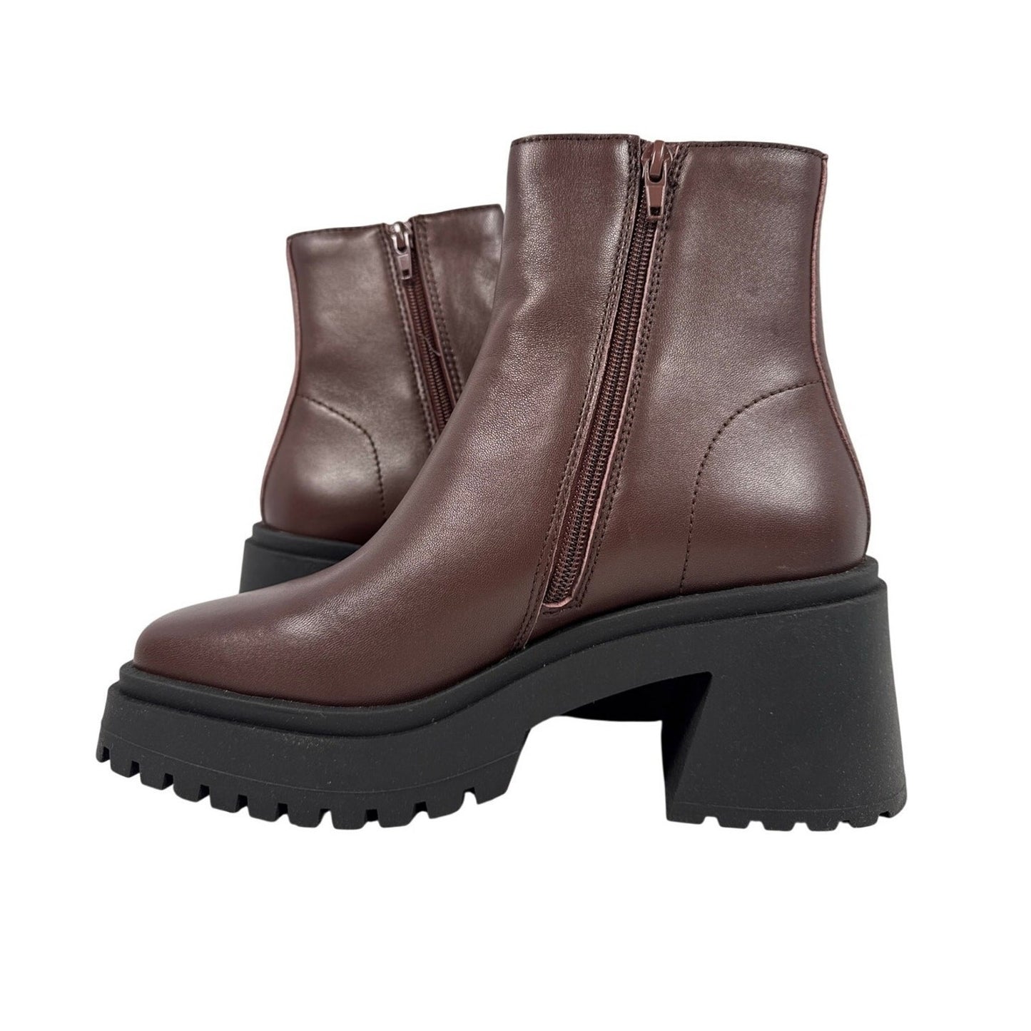 Steve Madden Fella Platform Boots Womens 7.5 M Brown Leather Chunky Heel Zipper