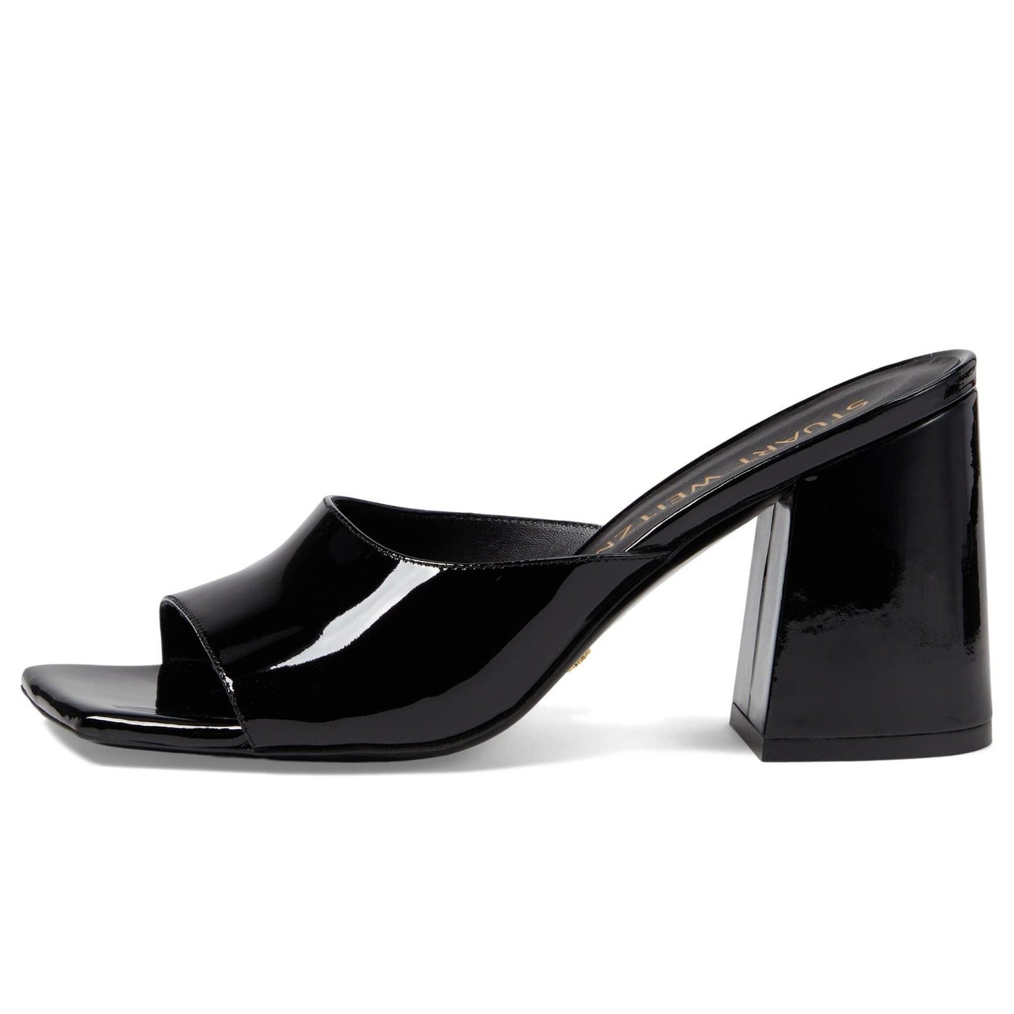 Stuart Weitzman Tia 85 Flare lock Slide Women’s Sandals Black Leather Size 9 B