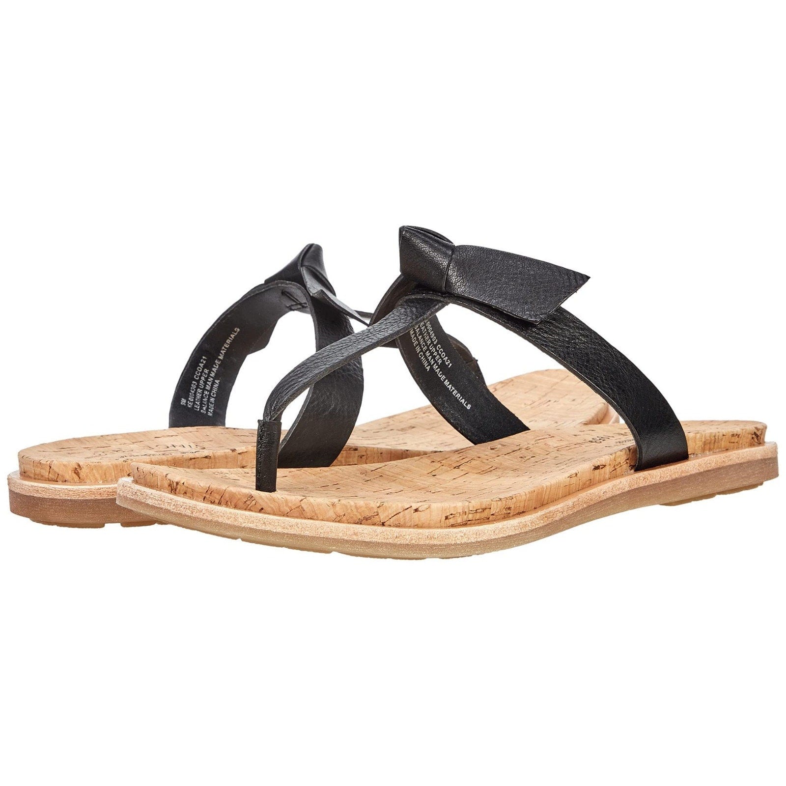 Kork-Ease Womens Blake T-Strap Leather Black Thong Sandals Shoes Size 9 Kork-Ease