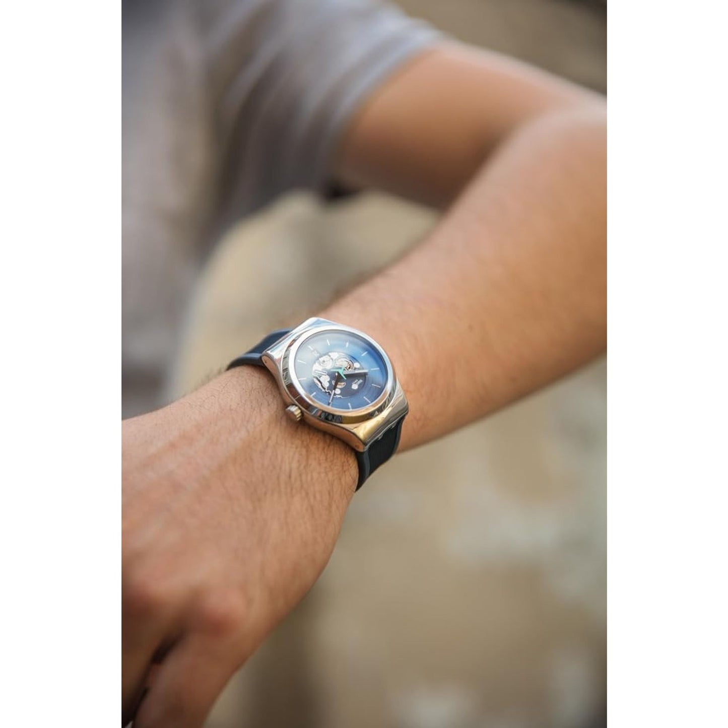 Swatch Irony Blurang Automatic Skeleton Quartz Watch Sistem51 Model YIS430 New