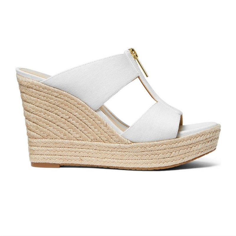 MICHAEL KORS Bradley Linen Blend Small Canvas Wedge Sandal Women White Size 10 M