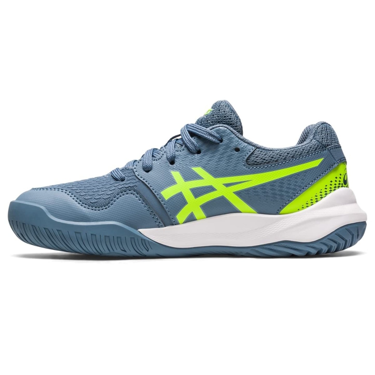 ASICS Gel-Resolution 9 Grade School Shoe, Steel blue /Hazard Green 7 M Big Kid