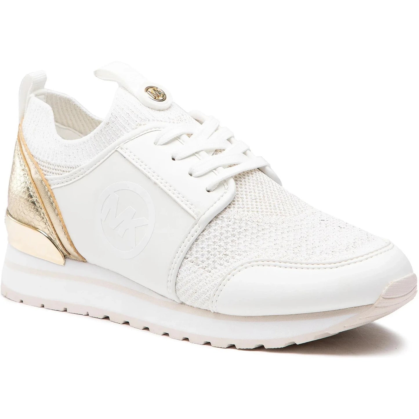 Michael Kors Dash Knit Trainer Sneakers Metallic Stretch Knit Pale Gold Size 9.5