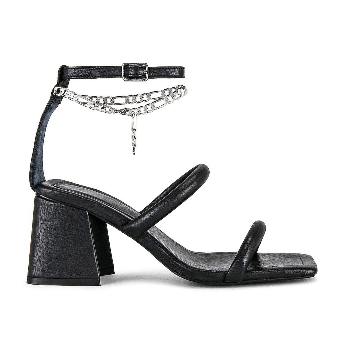 New Free People Parker Chain Heel Sandals, Black Leather Size 8.5
