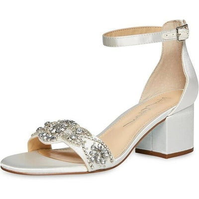 Betsey Johnson SB-Mel Block Heel Jeweled Satin Sandal Ivory Women 9M Betsey Johnson