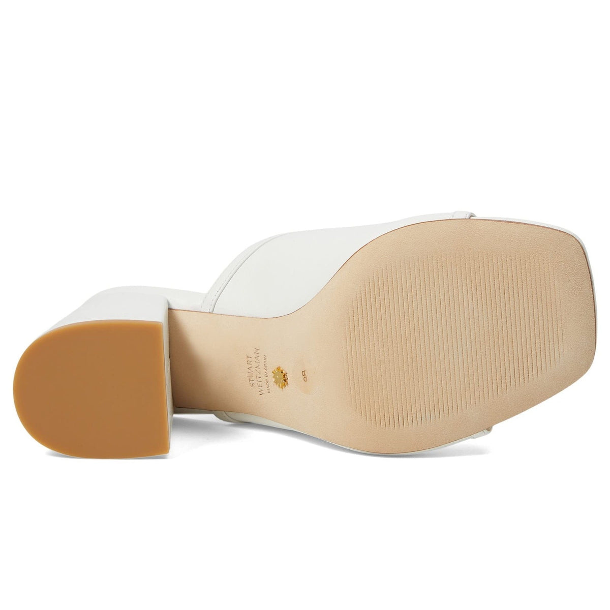 Stuart Weitzman Cayman 85 Block Slide Sandals Women’s Size 8 M White Leather