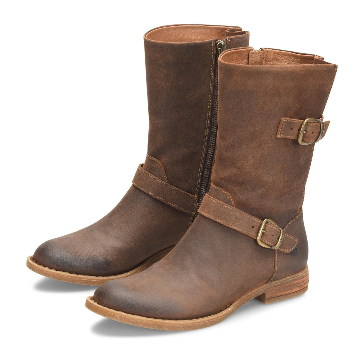 NEW BORN Delano Mid Calf Distressed Suede Women's Boot Rugged Brown 6.5