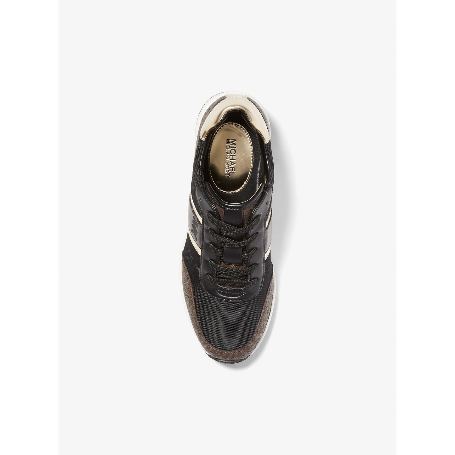 Michael Kors Women's Mabel Mixed-Media Trainer Black Brown Lace-Up 7 M