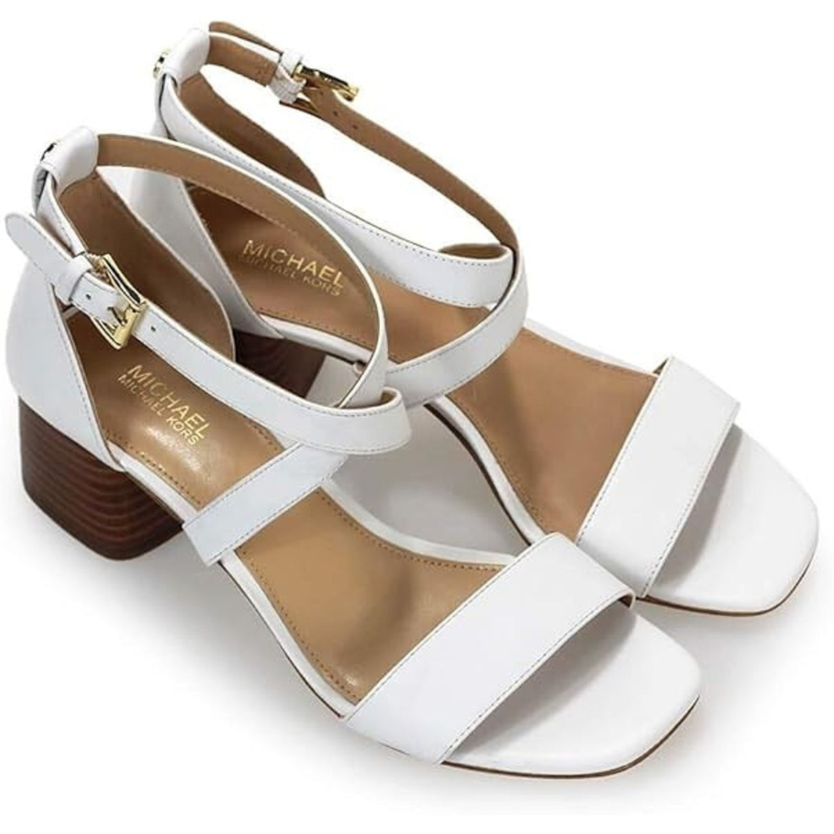 Women's Shoes Michael Kors Diane Mid Block Heel Sandals Optic White Size 7.5 M