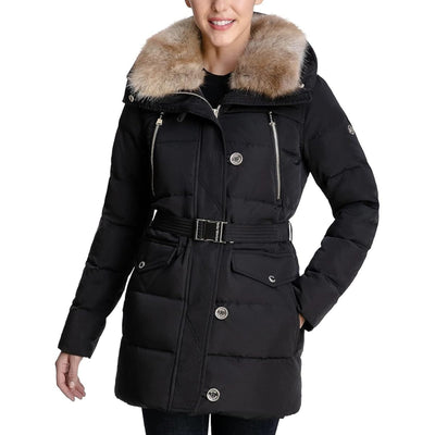 MICHAEL Michael Kors Faux Fur Collar Down Puffer Coat Gold Buttons MEDIUM