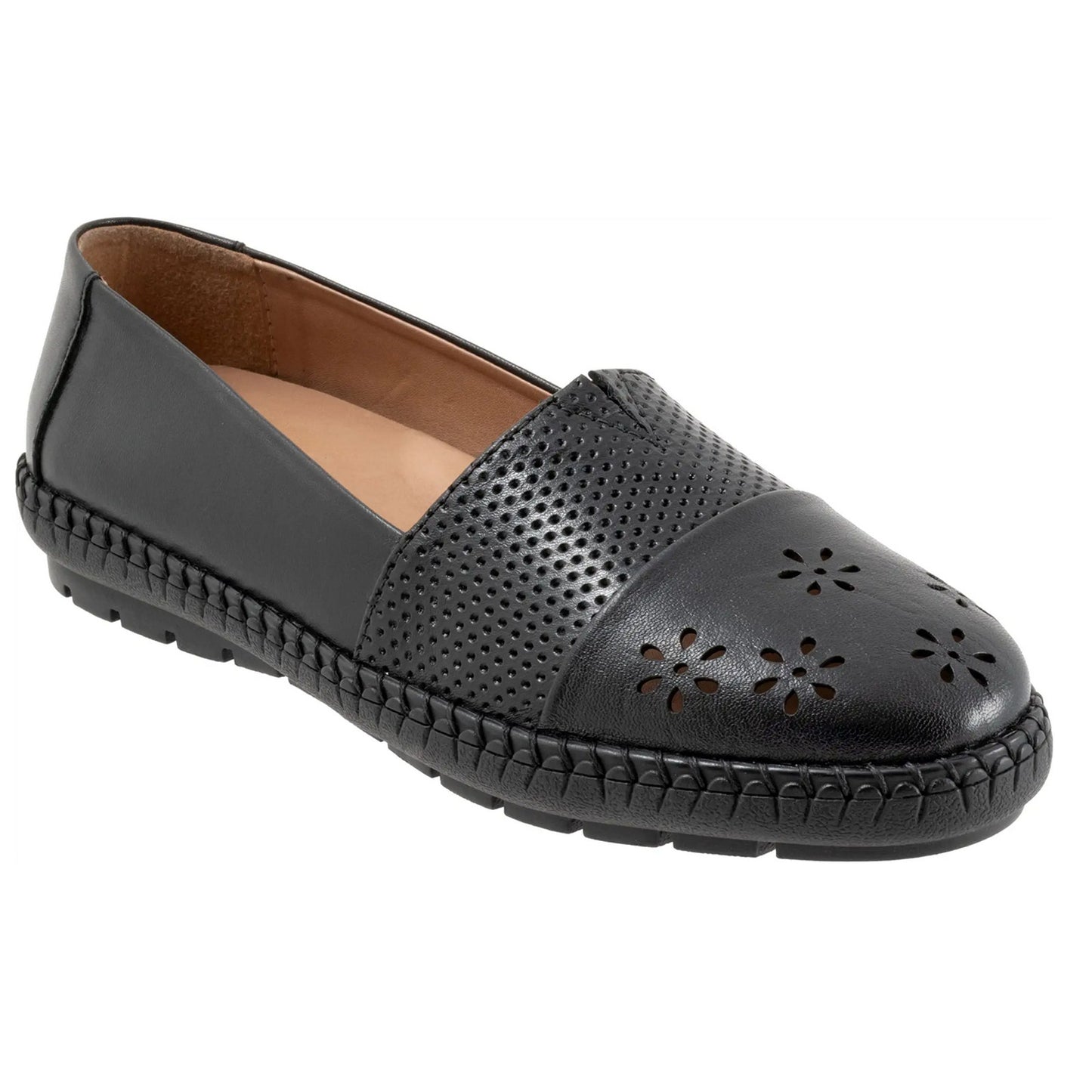 Trotters Women's Ruby Perf Loafers Black Leather 9.5 Narrow